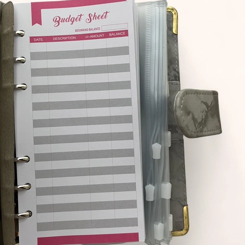Gray White Marble Magnetic Clip Closure Budget Binder Savings Challenge